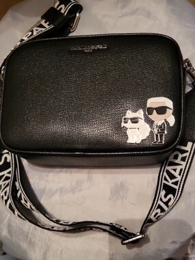 Karl Lagerfeld Black Logo-Embellished Crossbody Bag Choupette Cat